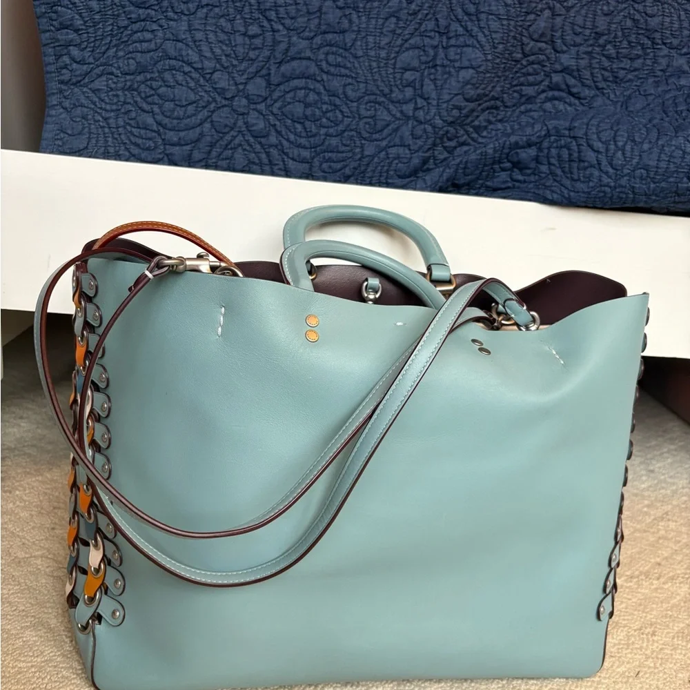 Coach Blue Rogue Tote With Unique Colorful Side Details - Picture 3 of 8